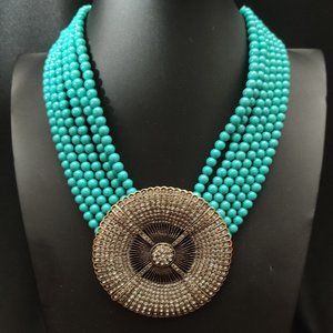 New Heidi Daus 6-strand Turquoise Bead BELGIUM DISC Necklace Art Deco Revival